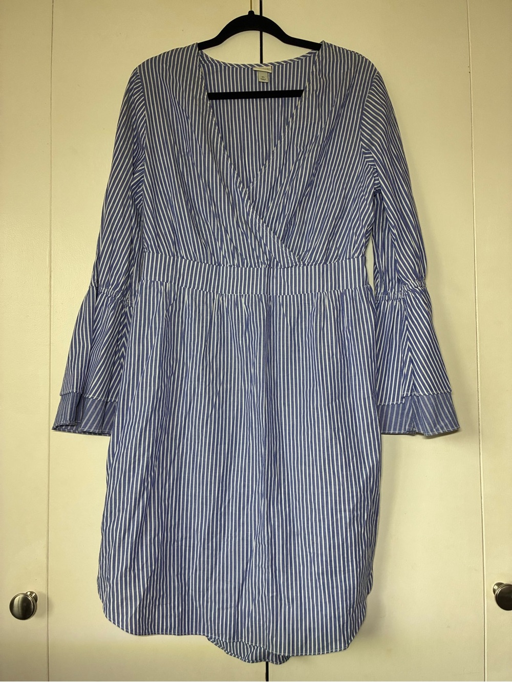 a new day Blue and White Striped Long-Sleeve Wrap Dress